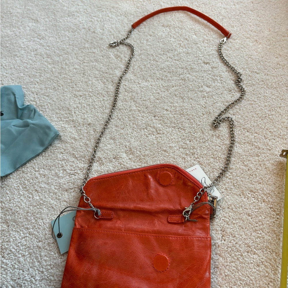 Hobo bags Grenadine Orange Red Leather crossbody clutch. - Picture 9 of 10